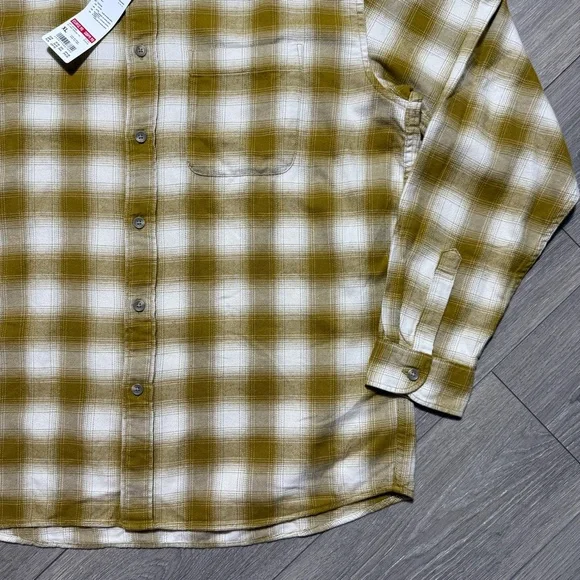 NWT Uniqlo Men’s Casual Long Sleeve Button Down Flannel Shirt Tan Tellow Size XL - Picture 6 of 12